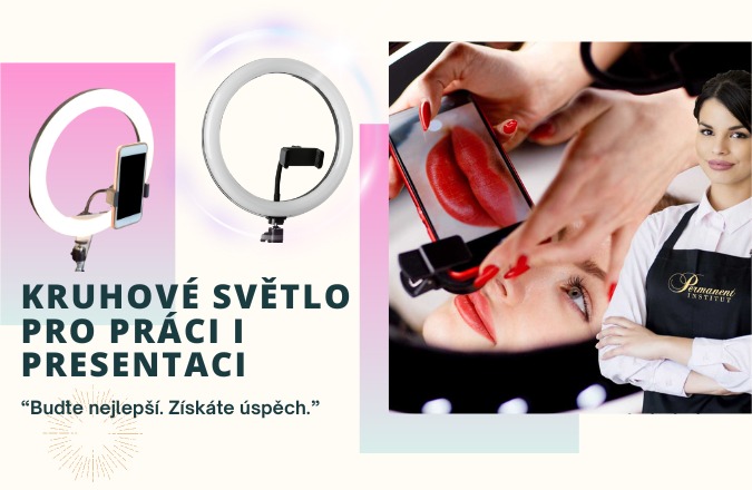 Kosmetická lampa a kruhové světlo využívány pro profesionální práci a prezentace